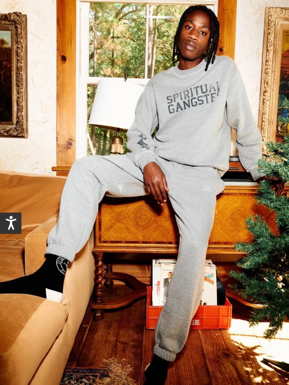 Spiritual Gangster Men's ASTRA HEATHERED Gray SET sweatpants & crew sweatshirt